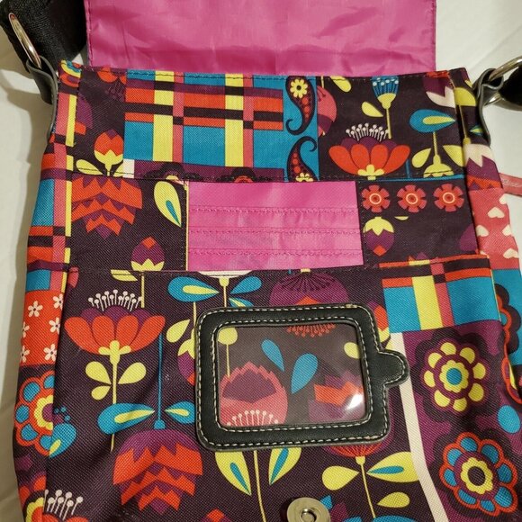 Lily Bloom Crossbody Messenger Bag Purse Bright Floral  10"x9"x2" Paisley - Picture 5 of 10